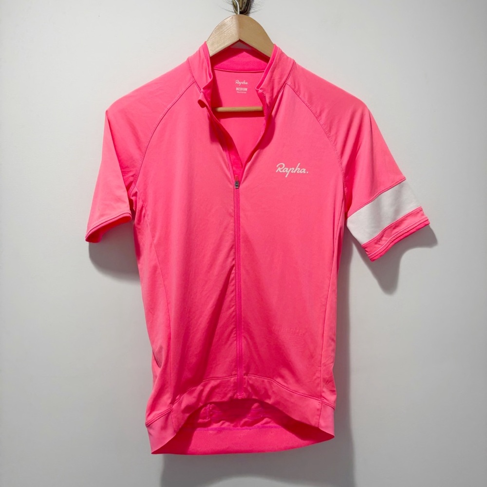 Rapha Core Jersey High Vis Pink Size Medium Full Zip Lightweight Pockets Stretch